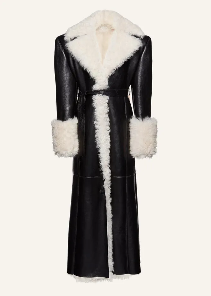 Shop Magda Butrym Leather And Shearling Long Belted Shearling Leather Coat In Black Shop Magda Butrym Leather And Shearling Long Belted Shearling Leather Coat In Black