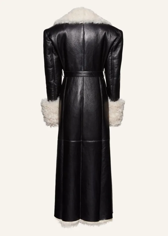 Shop Magda Butrym Leather And Shearling Long Belted Shearling Leather Coat In Black Shop Magda Butrym Leather And Shearling Long Belted Shearling Leather Coat In Black