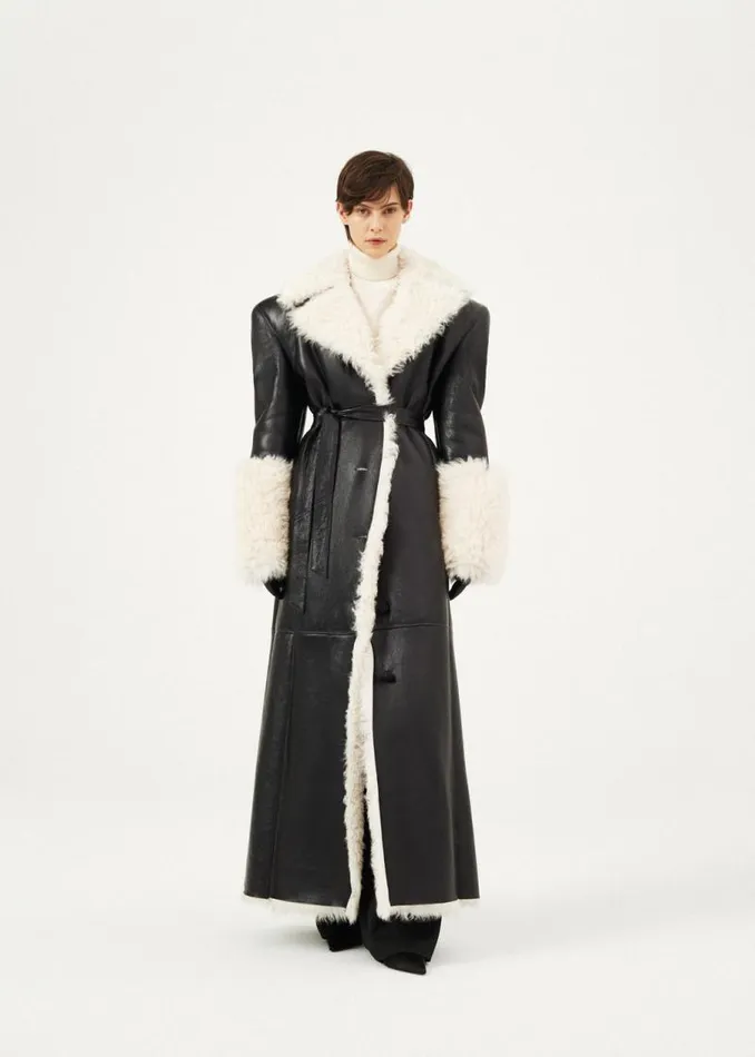 Shop Magda Butrym Leather And Shearling Long Belted Shearling Leather Coat In Black Shop Magda Butrym Leather And Shearling Long Belted Shearling Leather Coat In Black