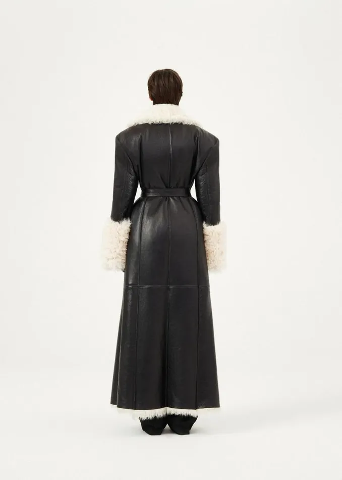 Shop Magda Butrym Leather And Shearling Long Belted Shearling Leather Coat In Black Shop Magda Butrym Leather And Shearling Long Belted Shearling Leather Coat In Black