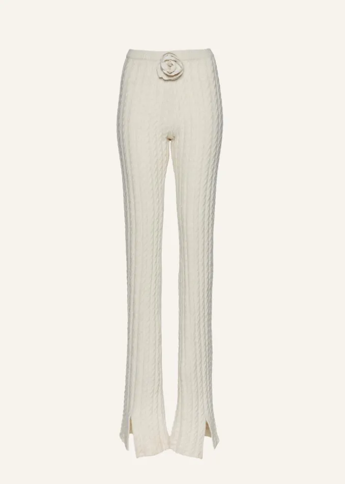 Shop Magda Butrym Pants Cable Knit Flower Pants In Cream