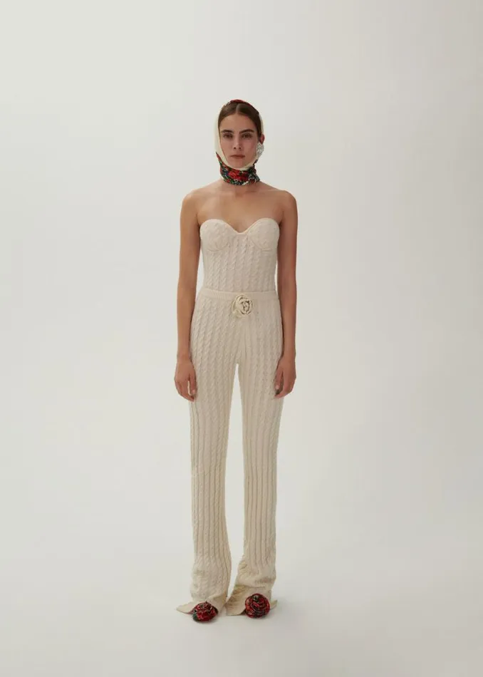 Shop Magda Butrym Pants Cable Knit Flower Pants In Cream Shop Magda Butrym Pants Cable Knit Flower Pants In Cream