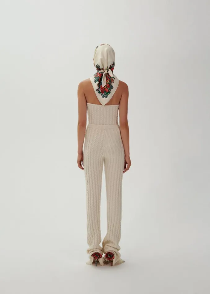 Shop Magda Butrym Pants Cable Knit Flower Pants In Cream Shop Magda Butrym Pants Cable Knit Flower Pants In Cream