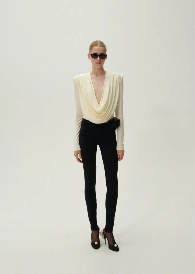 Shop Magda Butrym Pants Waist Wrap Jersey Leggings In Black Shop Magda Butrym Pants Waist Wrap Jersey Leggings In Black