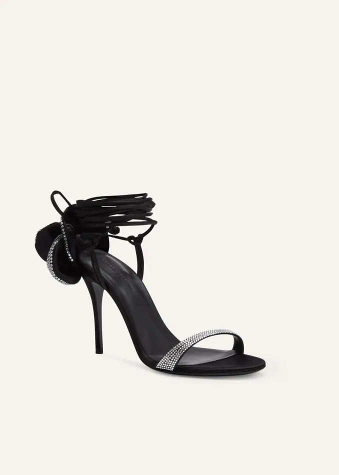 Shop Magda Butrym Shoes Flower Wrap Around Black Satin HeeI Sandals With Strass Shop Magda Butrym Shoes Flower Wrap Around Black Satin HeeI Sandals With Strass