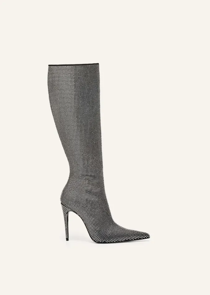 Shop Magda Butrym Shoes Tall Pointed Toe Boots In Black Diamante Crystals
