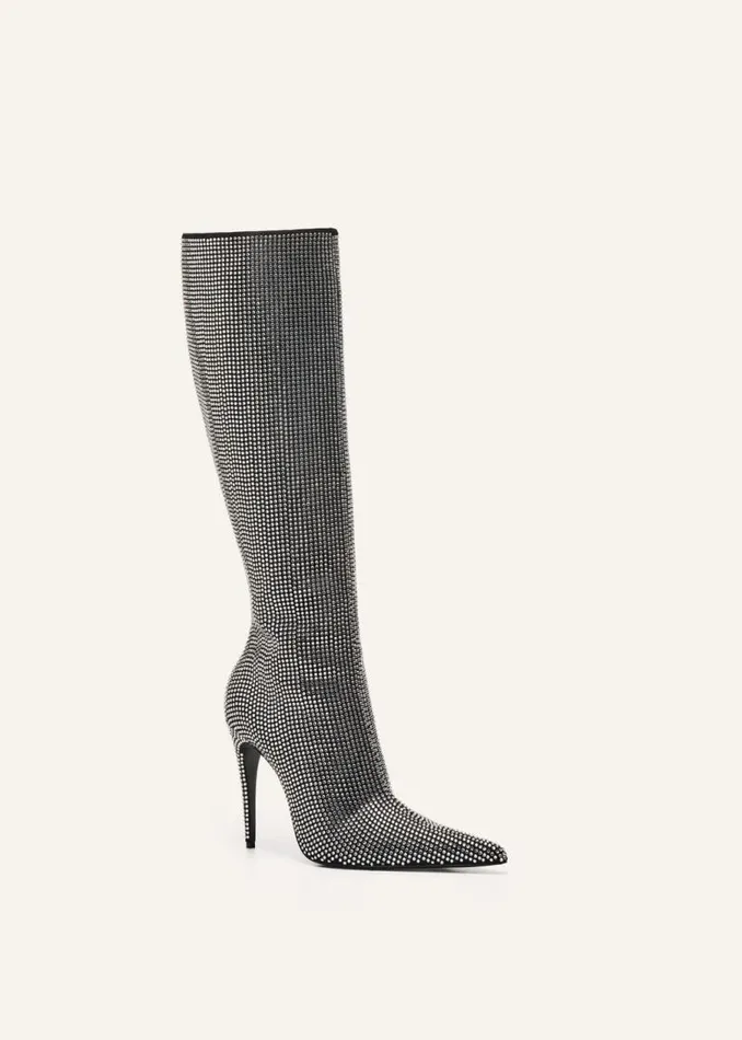 Shop Magda Butrym Shoes Tall Pointed Toe Boots In Black Diamante Crystals