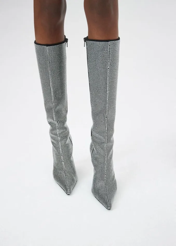 Shop Magda Butrym Shoes Tall Pointed Toe Boots In Black Diamante Crystals