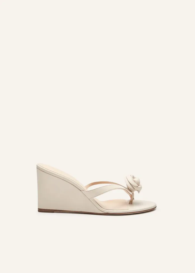Shop Magda Butrym Shoes Wedge Flower Sandals In Cream Leather