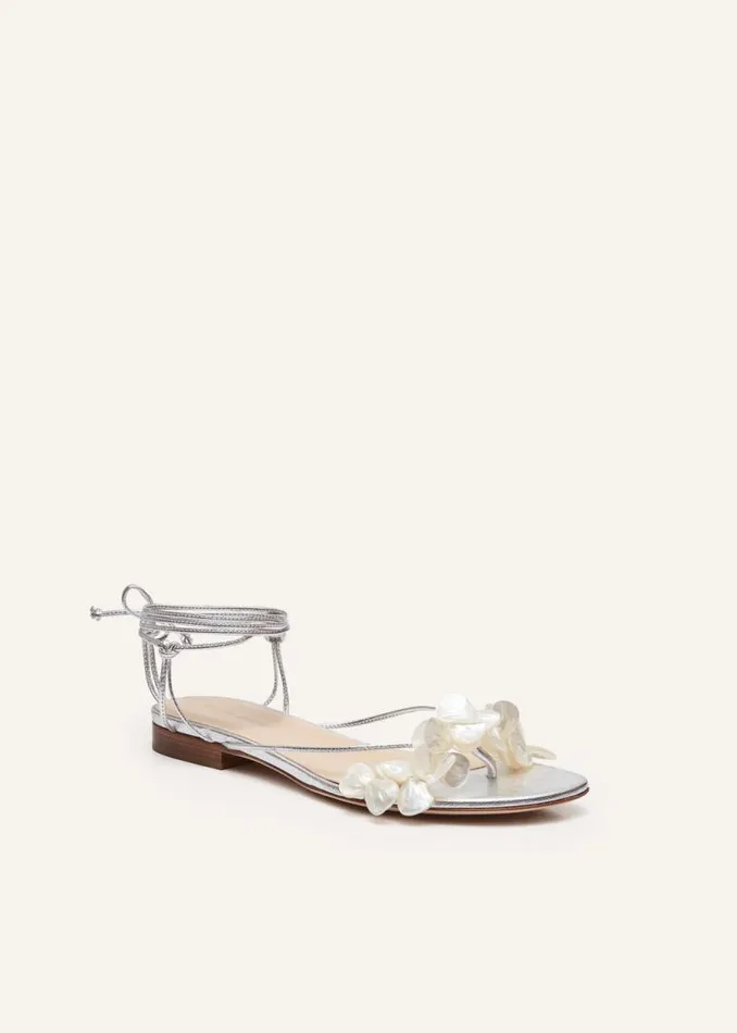 Shop Magda Butrym Shoes Wrap Around Pearl Sandals In Silver