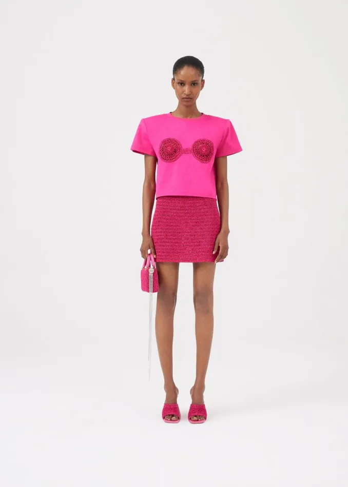 Shop Magda Butrym Skirts Crochet Mini Skirt In Fuchsia Shop Magda Butrym Skirts Crochet Mini Skirt In Fuchsia