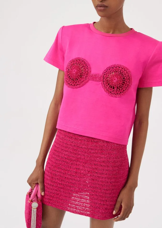 Shop Magda Butrym Skirts Crochet Mini Skirt In Fuchsia Shop Magda Butrym Skirts Crochet Mini Skirt In Fuchsia