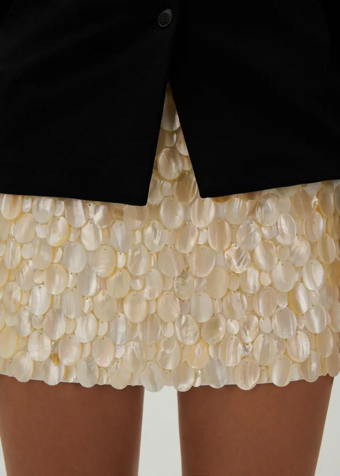 Shop Magda Butrym Skirts Mother Of Pearl Embellished Mini Skirt In Cream Shop Magda Butrym Skirts Mother Of Pearl Embellished Mini Skirt In Cream