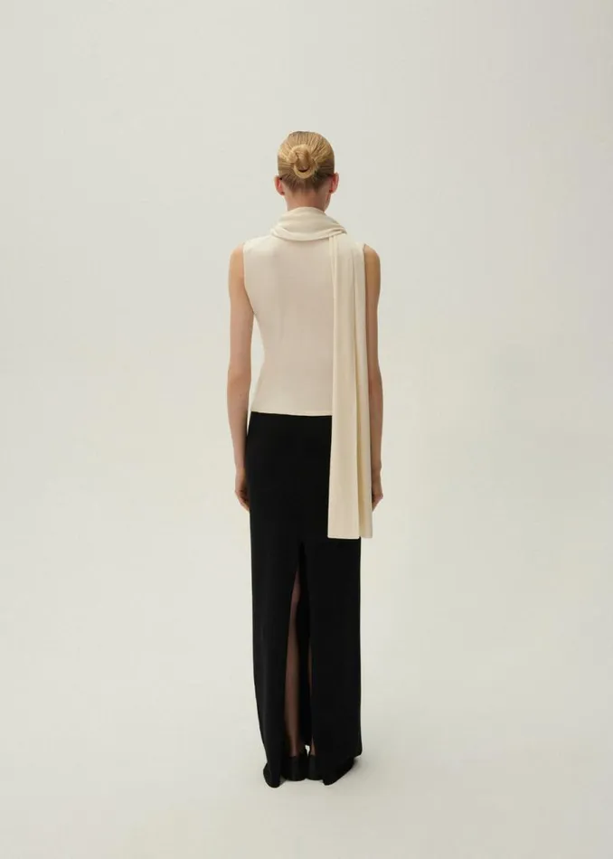 Shop Magda Butrym Tops Sleeveless High Neck Knit Top In Cream