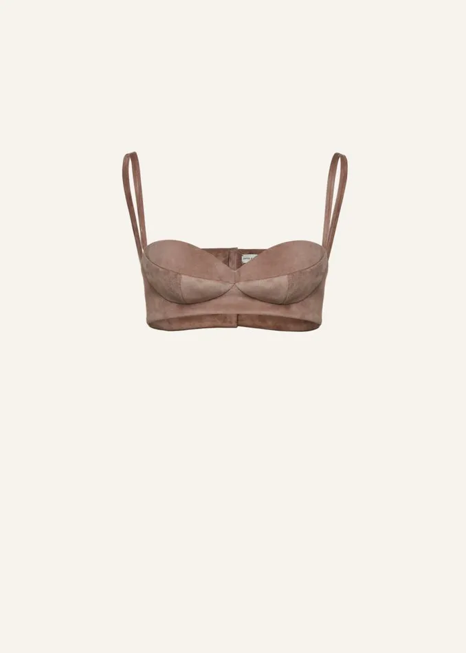 Shop Magda Butrym Tops Sweetheart Bra Top In Brown Suede