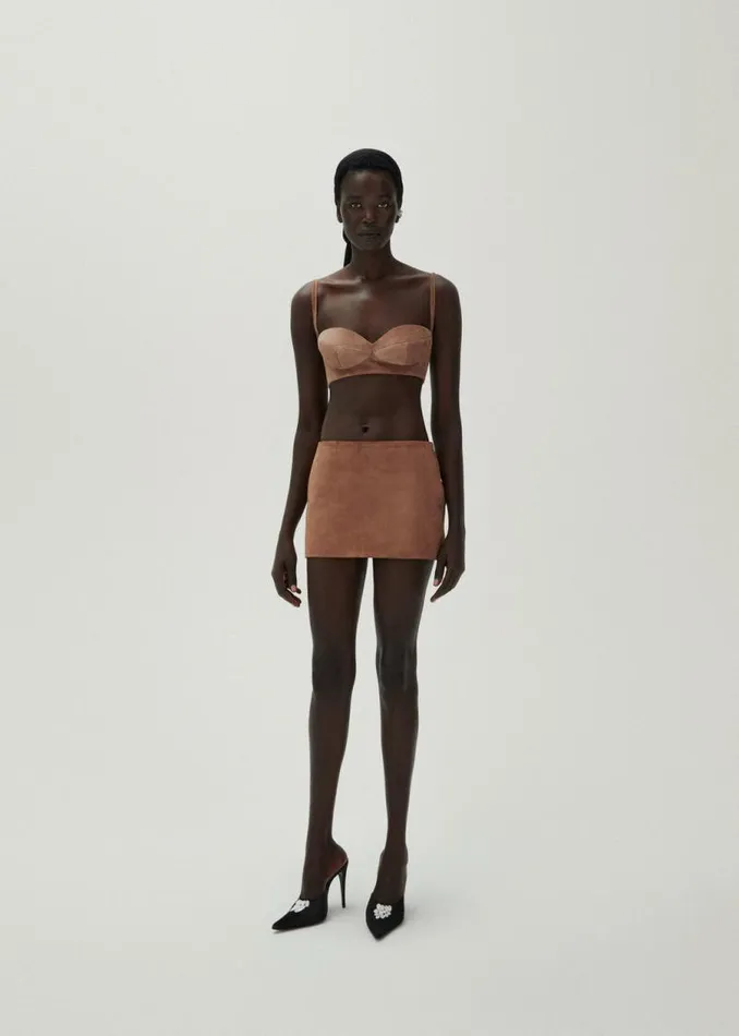 Shop Magda Butrym Tops Sweetheart Bra Top In Brown Suede