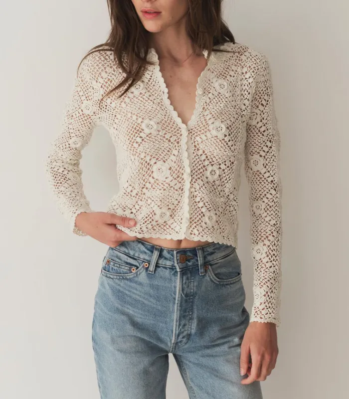 Shop OTTOLINE CARDIGAN Pearl DEN Knitwear