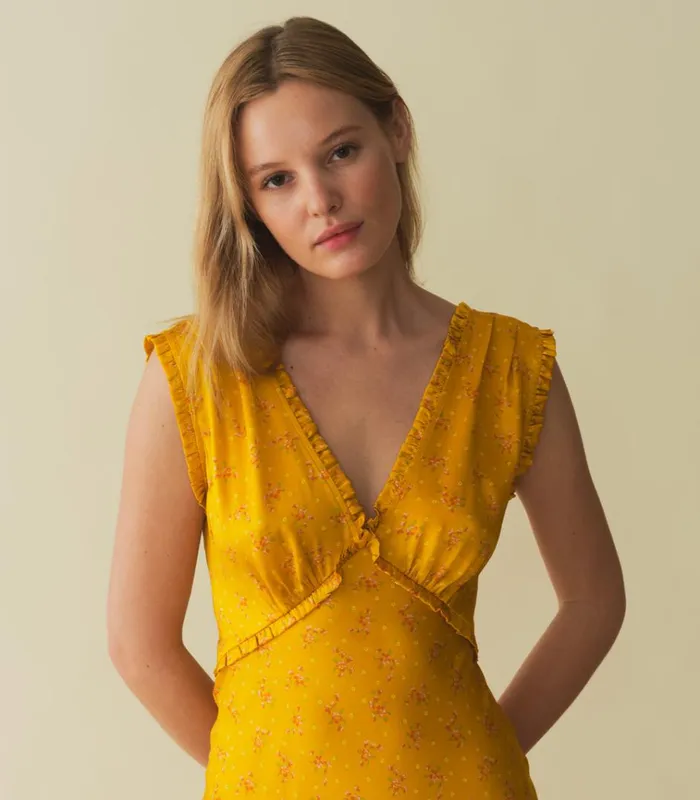 Shop TAHLIA DRESS Goldenrod Hillside Heather DEN Dresses