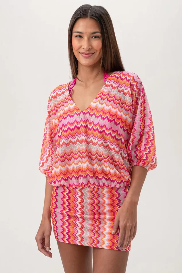 SHOP Trina Turk MATCHING SWIM SETS WOMEN039S ZEN ZIG ZAG CROCHET VNECK SHORT SWIM COVERUP DRESS