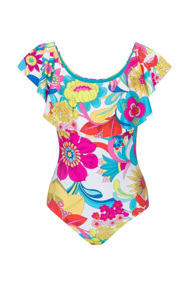 SHOP Trina Turk ONE PIECE SWIMWEAR WOMEN039S FONTAINE OFF THE SHOULDER RUFFLE ONE PIECE SWIMSUIT