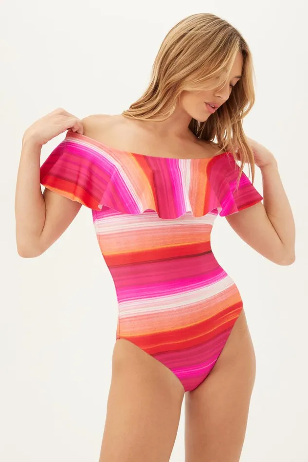 SHOP Trina Turk ONE PIECE SWIMWEAR WOMEN039S SOLSTICE OFF THE SHOULDER RUFFLE ONE PIECE SWIMSUIT