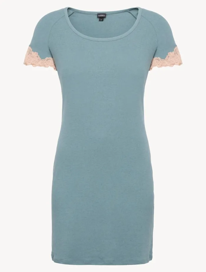 Short Cashmere Blend Ribbed Nightgown In Sleepy Dream With Frastaglio Sleepwear La Perla Pajamas