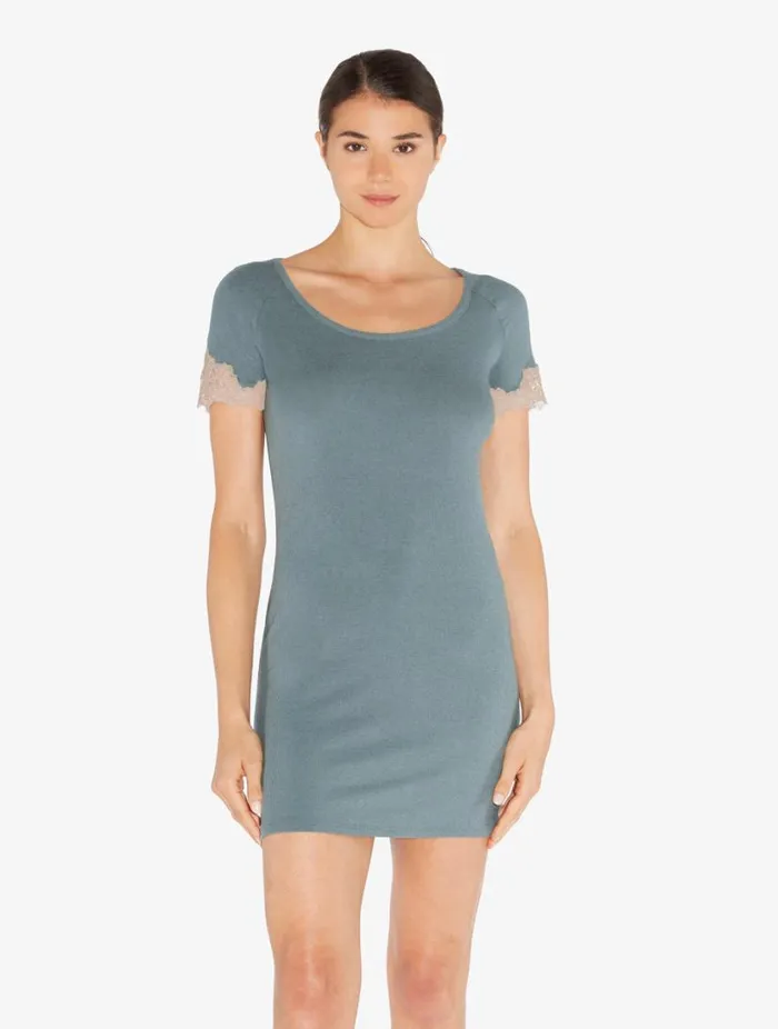 Short Cashmere Blend Ribbed Nightgown In Sleepy Dream With Frastaglio Sleepwear La Perla Pajamas