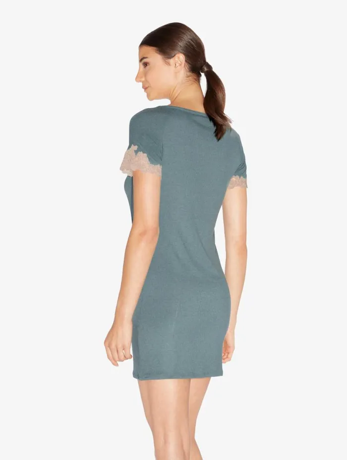 Short Cashmere Blend Ribbed Nightgown In Sleepy Dream With Frastaglio Sleepwear La Perla Pajamas
