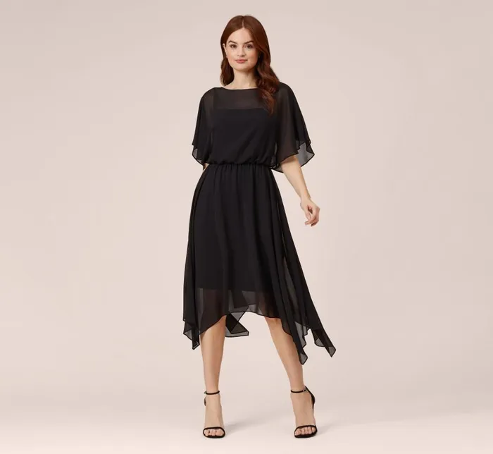 Short Dresses Womens Adrianna Papell Chiffon Blouson Midi Dress With Flutter Sleeves In Black Short Dresses Womens Adrianna Papell Chiffon Blouson Midi Dress With Flutter Sleeves In Black