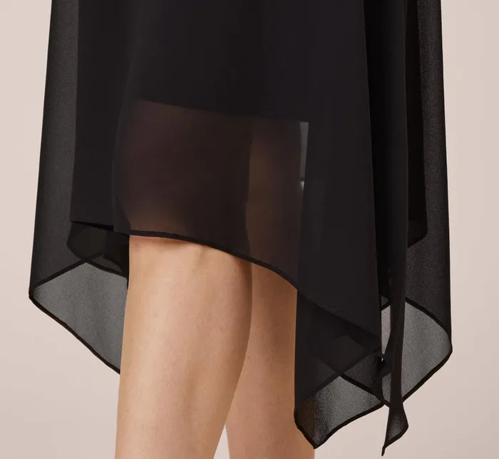 Short Dresses Womens Adrianna Papell Chiffon Blouson Midi Dress With Flutter Sleeves In Black