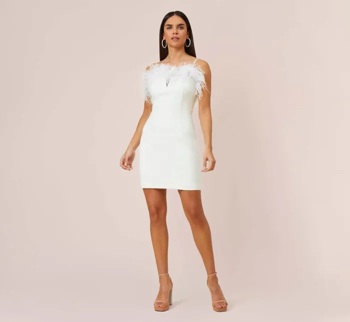 Short Dresses Womens Adrianna Papell Feather Trimmed Crepe Short Sheath Cocktail Dress In Ivory Short Dresses Womens Adrianna Papell Feather Trimmed Crepe Short Sheath Cocktail Dress In Ivory