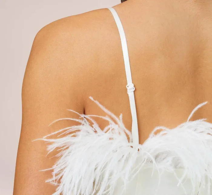 Short Dresses Womens Adrianna Papell Feather Trimmed Crepe Short Sheath Cocktail Dress In Ivory