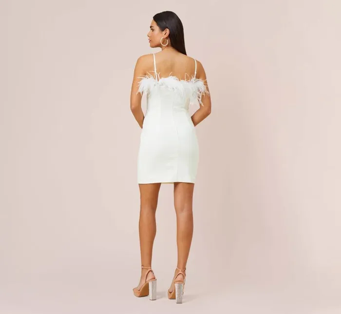 Short Dresses Womens Adrianna Papell Feather Trimmed Crepe Short Sheath Cocktail Dress In Ivory