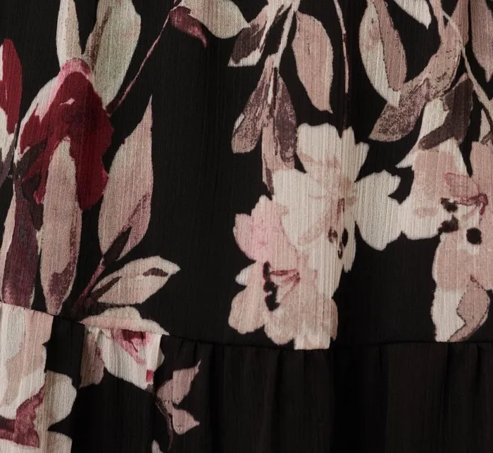 Short Dresses Womens Adrianna Papell Floral Chiffon Dress With Three Quarter Length Sleeves In Black Multi