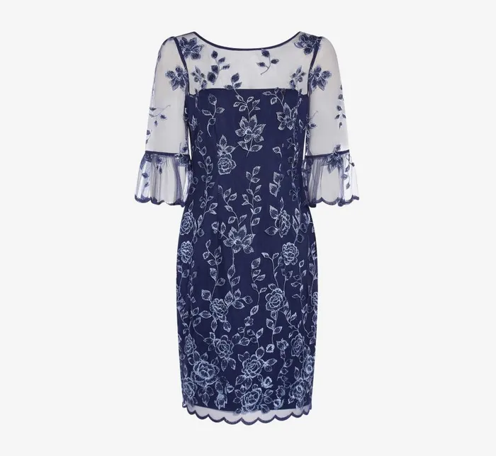 Short Dresses Womens Adrianna Papell Floral Embroidered Sheath Dress With Scalloped Detail In Midnight Multi