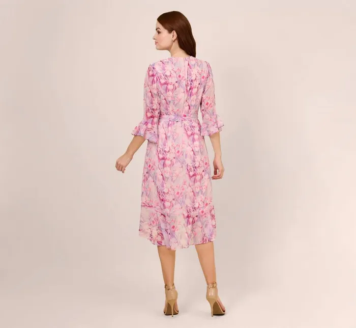 Short Dresses Womens Adrianna Papell FloralPrinted Chiffon Short Dress In Pink Multi