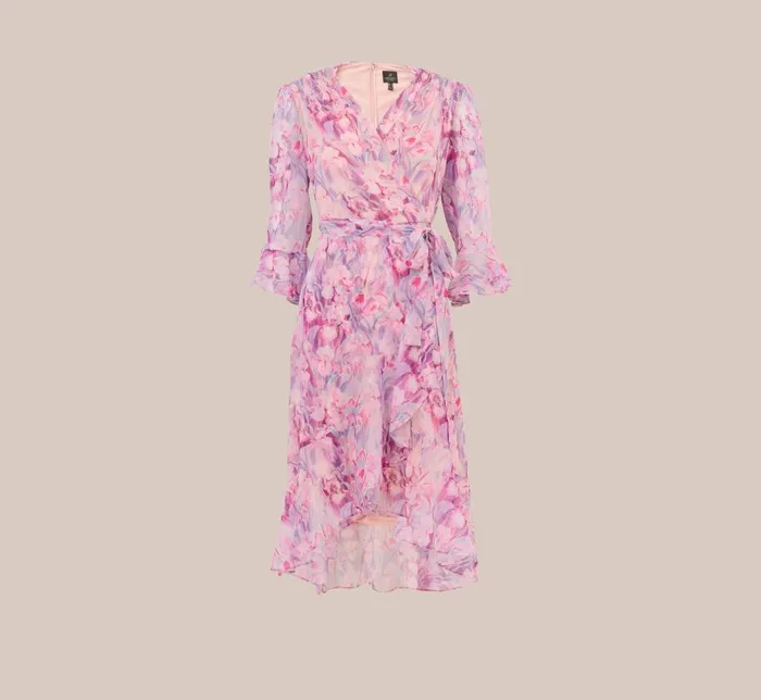 Short Dresses Womens Adrianna Papell FloralPrinted Chiffon Short Dress In Pink Multi