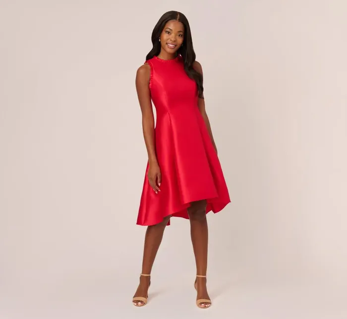 Short Dresses Womens Adrianna Papell Halter Mikado Dress With Ruffle Trim In Red