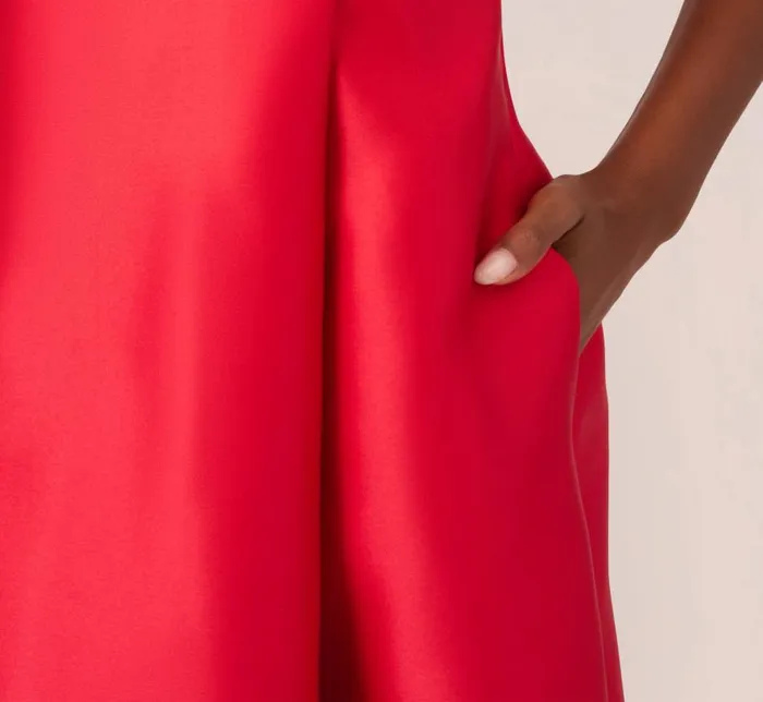Short Dresses Womens Adrianna Papell Halter Mikado Dress With Ruffle Trim In Red