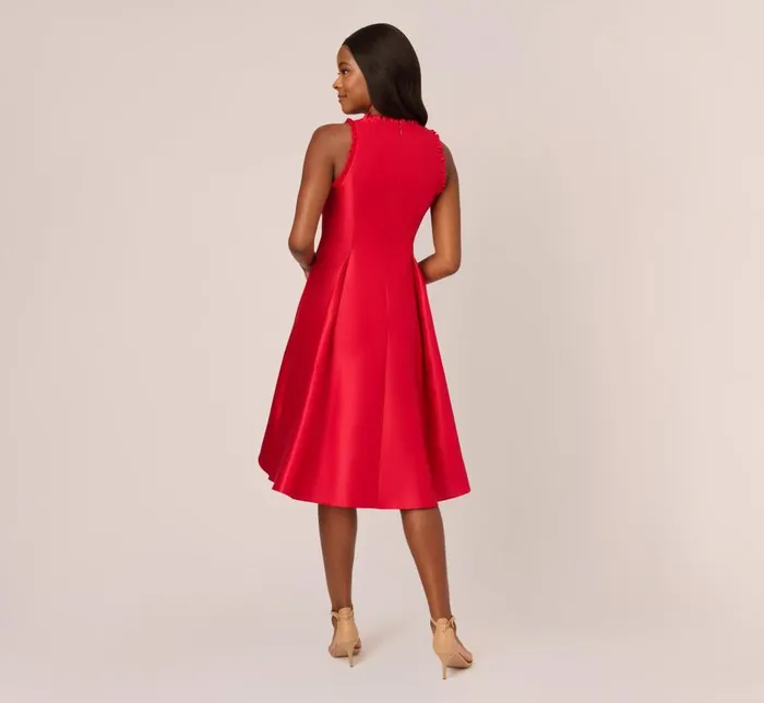 Short Dresses Womens Adrianna Papell Halter Mikado Dress With Ruffle Trim In Red