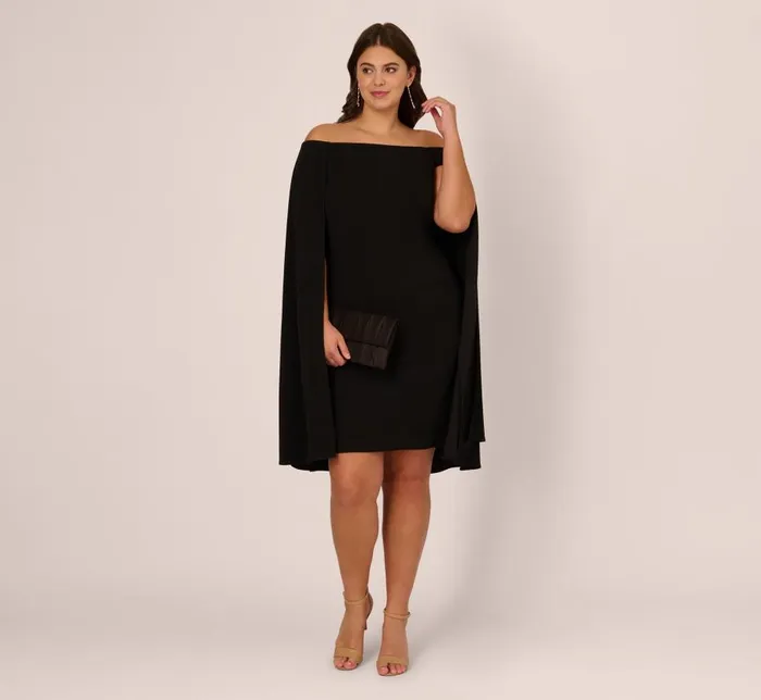 Short Dresses Womens Adrianna Papell Plus Size Off The Shoulder Cape Dress In Black