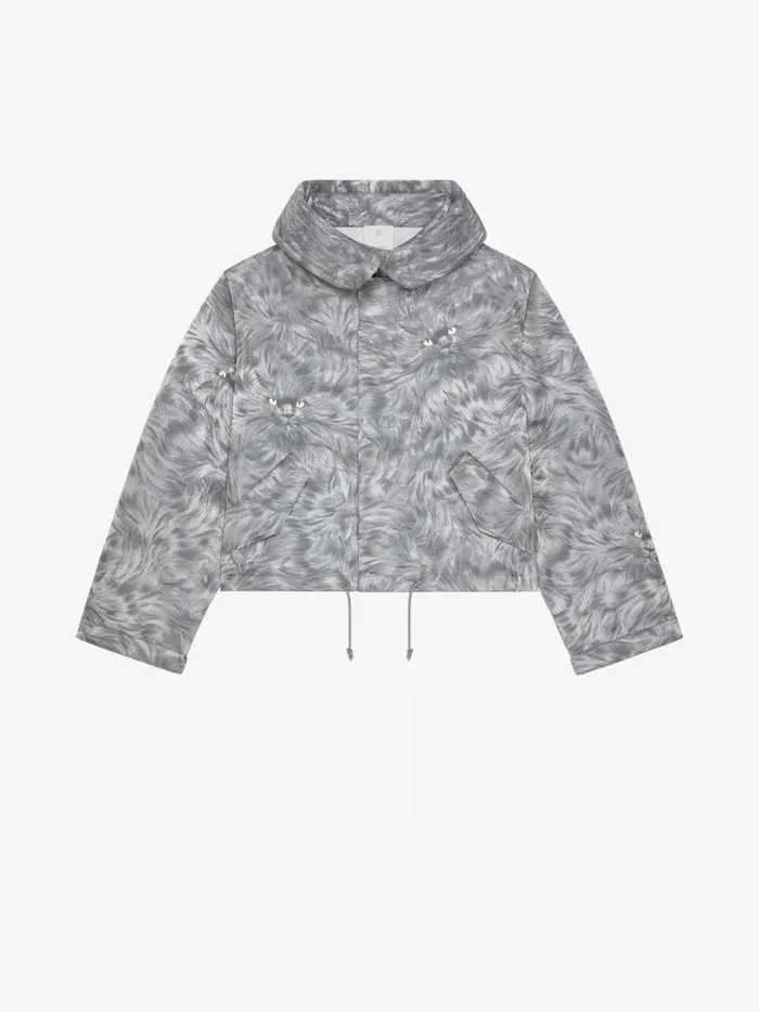 Short Parka In Cat Jacquard Light Grey Melange Men Givenchy Coats and Jackets