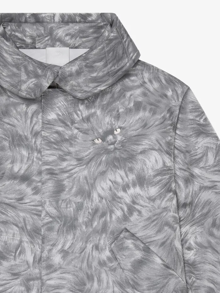 Short Parka In Cat Jacquard Light Grey Melange Men Givenchy Coats and Jackets