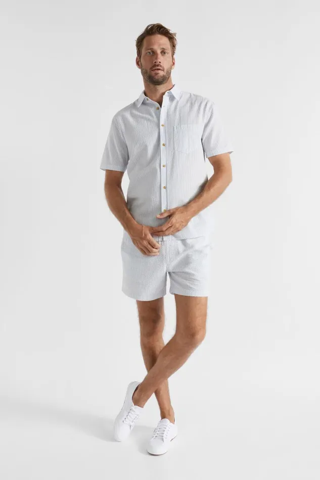Shorts Man Seed Heritage Seersucker Short Light Blue Stripe