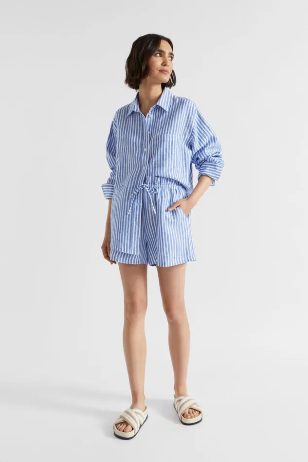 Shorts Woman Seed Heritage Linen Stripe Paperbag Short Deep Ocean Stripe