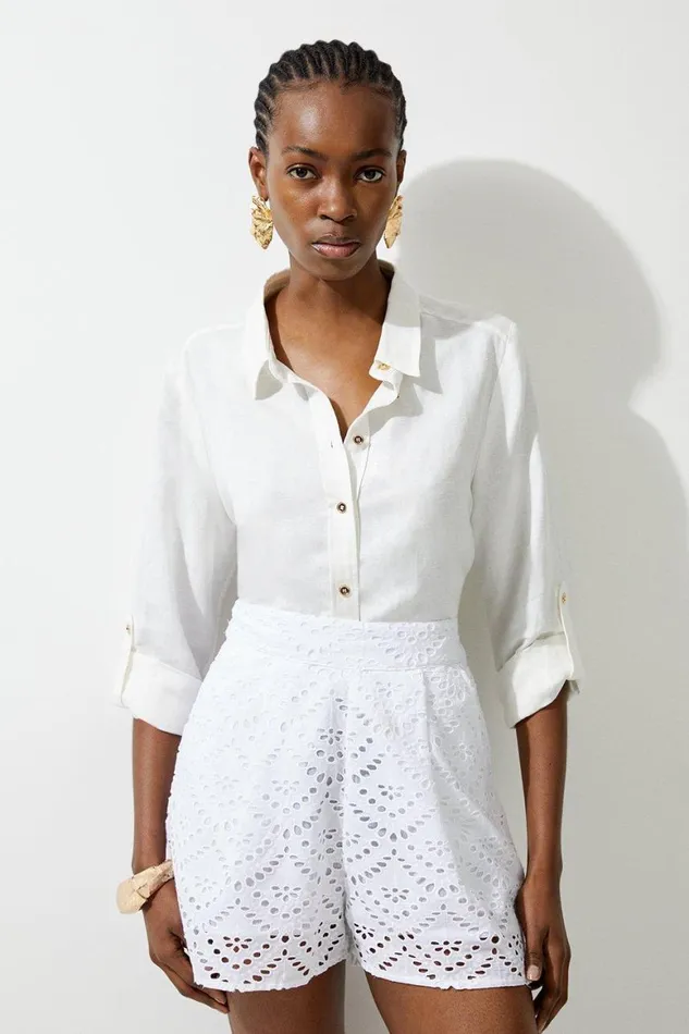 Shorts Women Karen Millen Cotton Broderie Short White