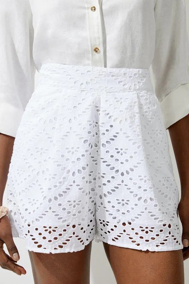 Shorts Women Karen Millen Cotton Broderie Short White