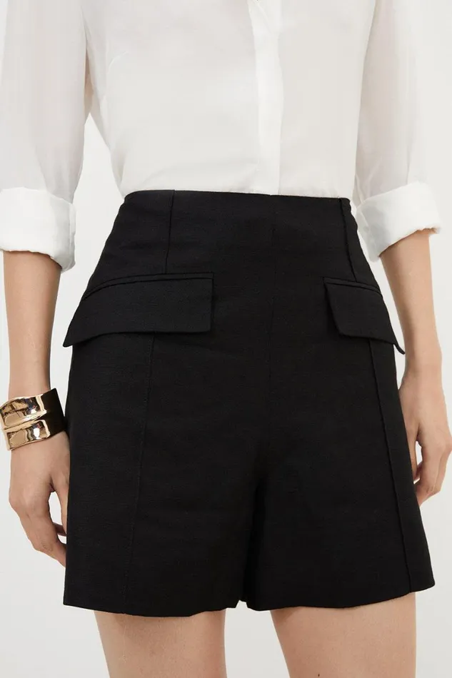 Shorts Women Karen Millen Viscose Linen City Woven Short Black