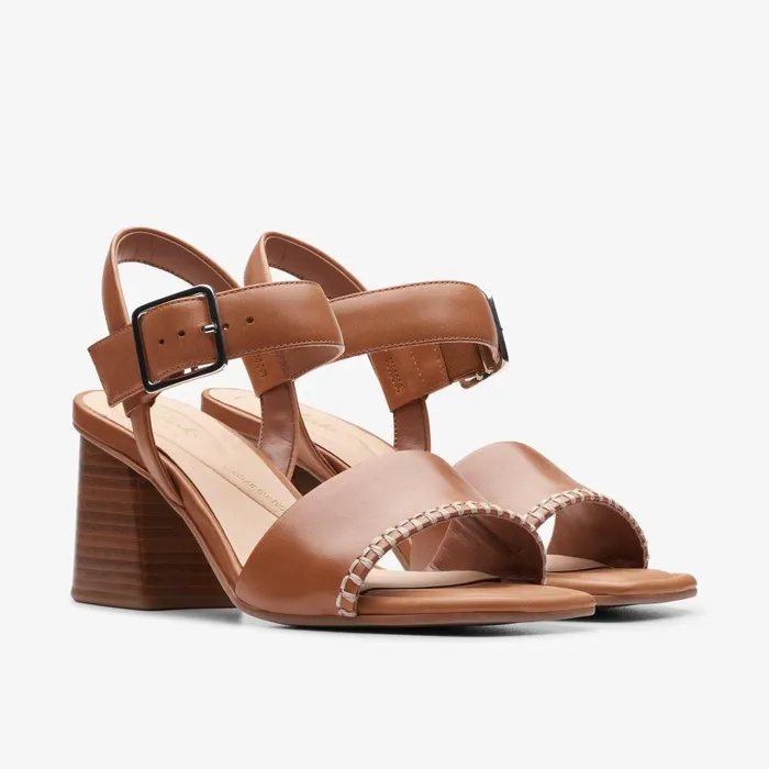 Siara 65 Buckle Tan Leather Women Clarks Sandals and Flip Flops