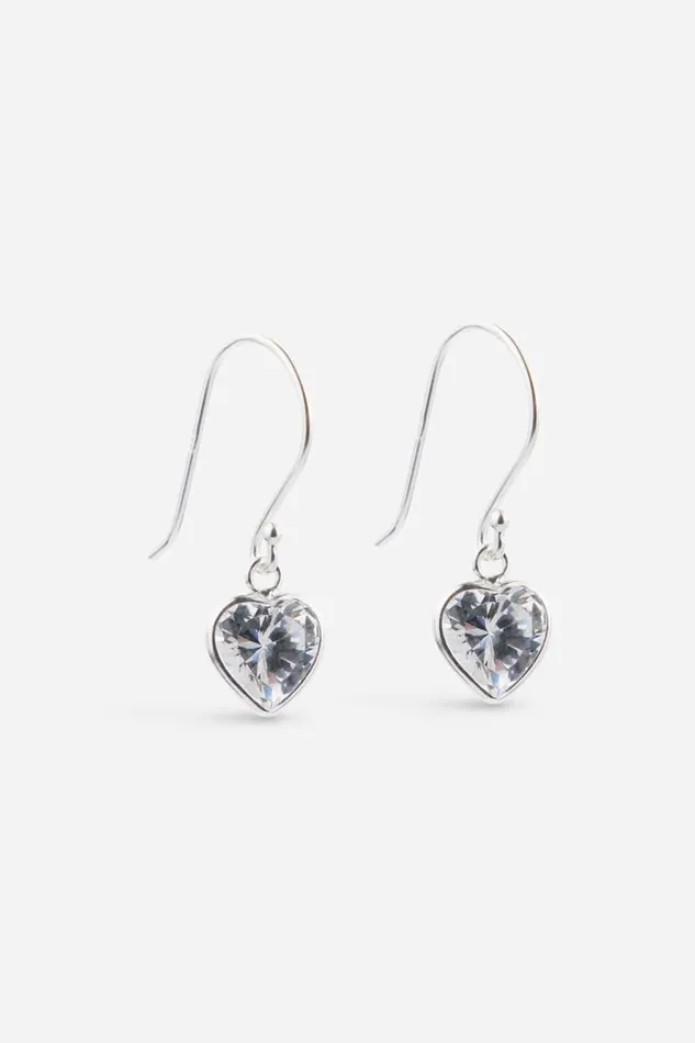 Silver 8mm Sterling Silver Cubic Zirconia Heart Drop Earrings Women Roman Jewellery